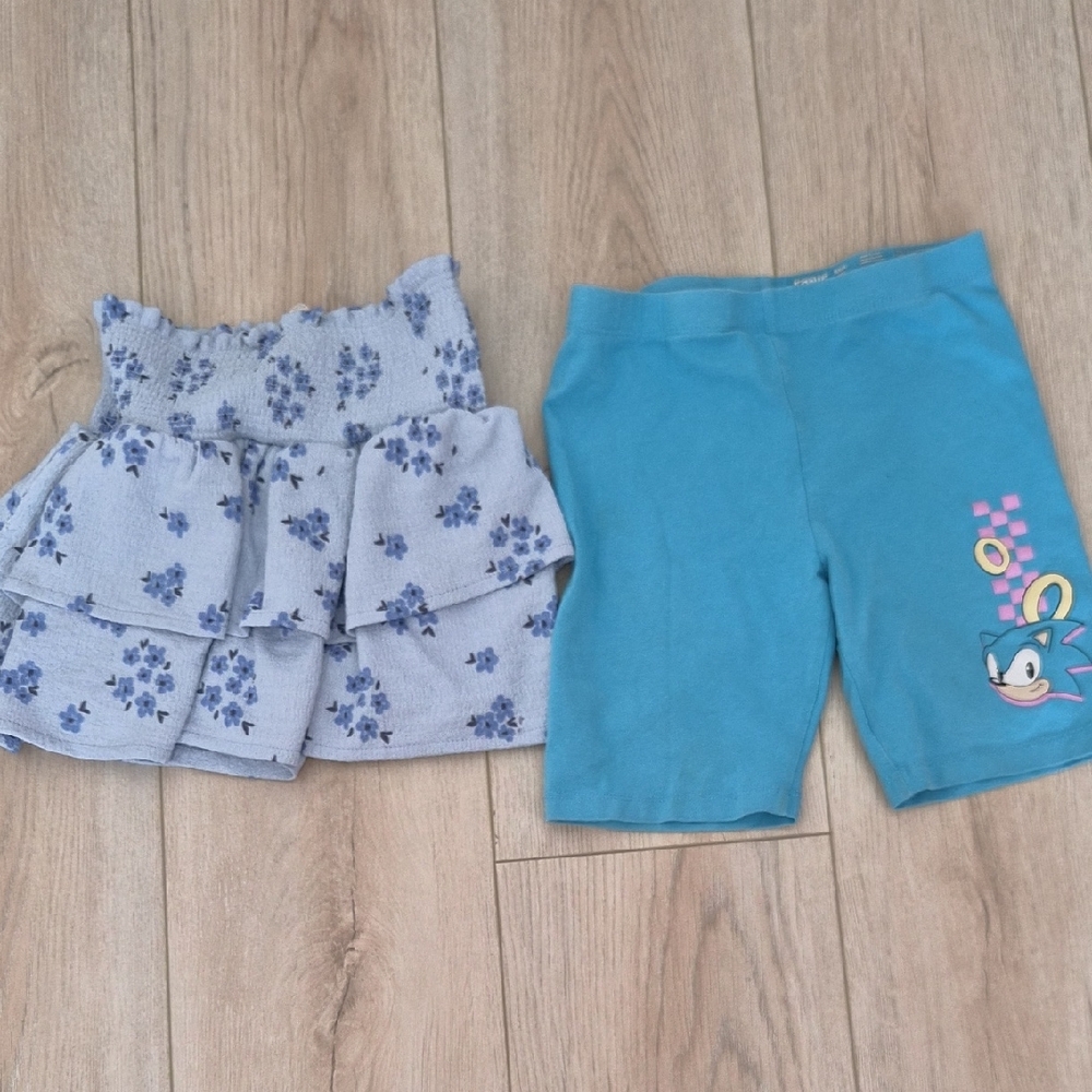 Blue Floral Ruffled Skirt and Turquoise Sonic Shorts Set